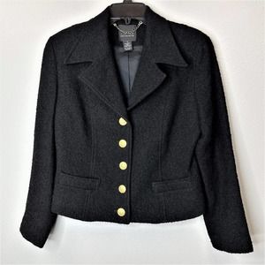 The Limited Blazer Womens Black Small Virgin Wool Boucle Long Sleeve Gold Button